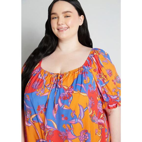 Plus Size 2X Boho Floral Peasant Blouse blouse Bali Lightweight Top ModCloth - Picture 4 of 7